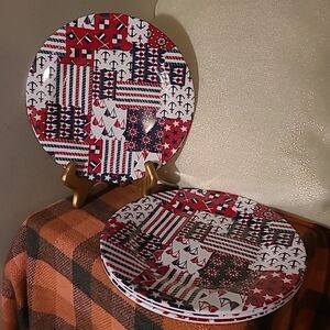 4 Talbots Anchor Red, White, & Blue Melamine Plates 10"